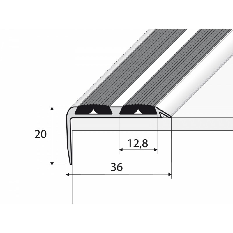 A37 -   Anti-slip stair profiles 36 X 20mm with double rubber strips
