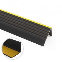 PVC- Warnung , Rutschfestes Treppenprofil mit Kleber P2RD-ON 55x40mm (gelber Streifen an der Nase) schwarz